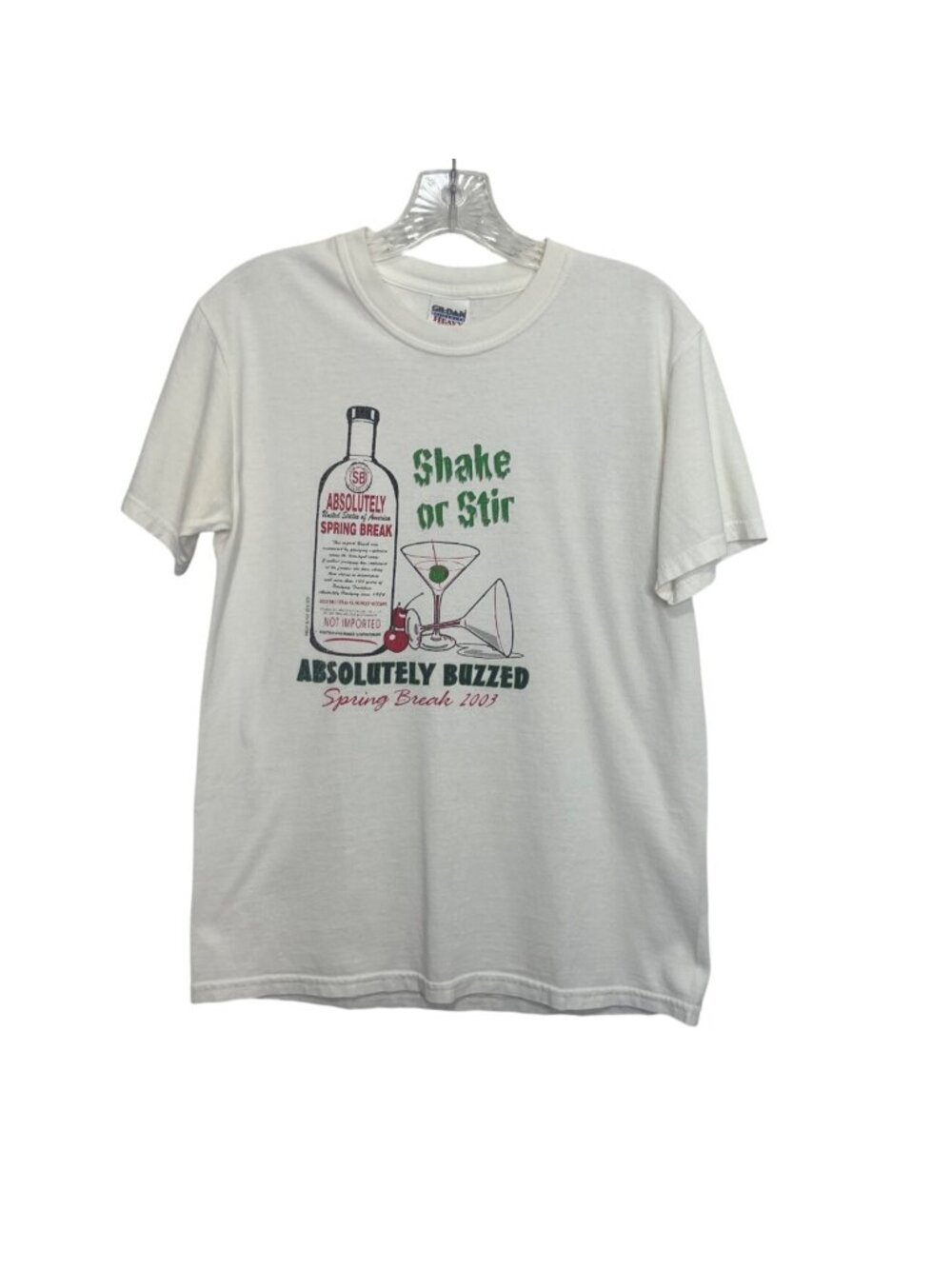 Gildan Absolutely Vodka Graphic Tshirt Buzzed Spring Break 2003‎ Small White